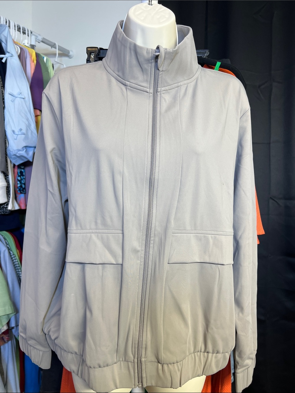 Women's Light Gray Zip-Up Bomber Jacket